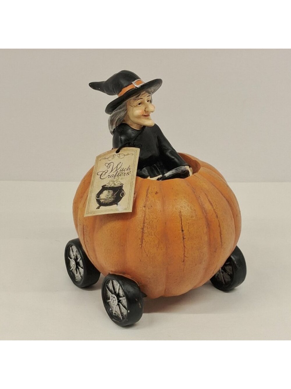 Witch Crafters Halloween Witch Figurine Pumpkin Carriage 7.5" Tall Orange Black